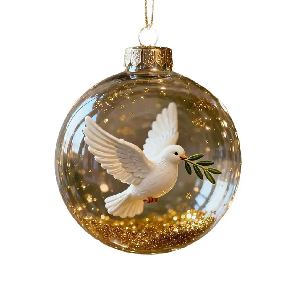 8CM Christmas Transparent Acrylic Ball Cardinal/Hummingbird Pattern Creative Christmas Tree Decoration Hanging Pendant For Home