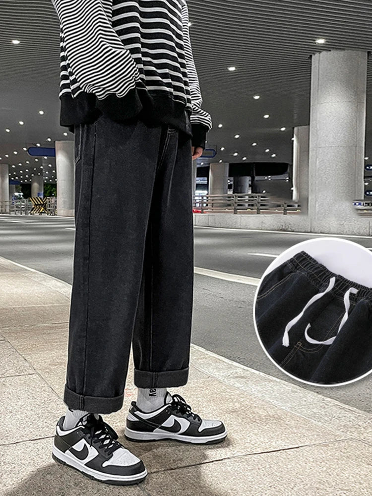 Autumn Korean Fashion Drawstring Y2K Jeans Homme Classic Baggy Straight Wide Leg Pants New Hip Hop Streetwear Casual jean