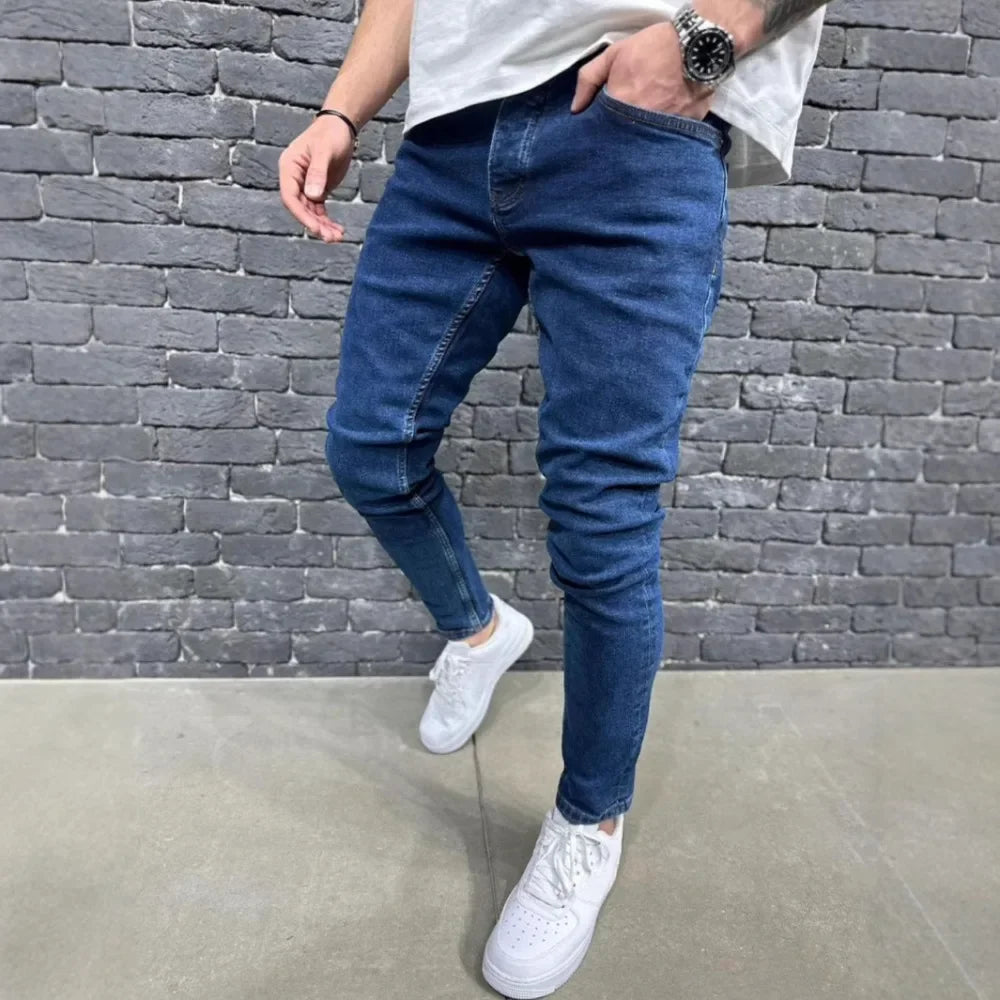 Men Jeans Denim Wash Vintage Basics Loose Fit Straight Pants Mid Waist Solid Trouser Casual Ankle Length Pockets Zipper Fly 2025