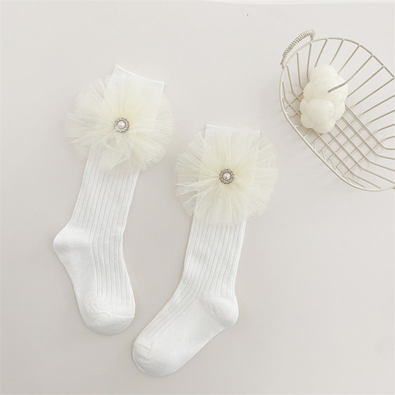 1 Pair Kids Girl Sock Rerto Lace Bow Princess Calf Sock for Children Girl Spring Summer Thin Stocking Knee High Baby Girl Sock