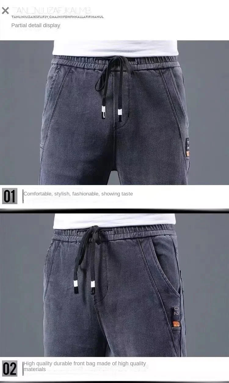 2024 New Korean Fashion Summer Thin Loose Jeans Mens Drawstring Pants Golf Joggings Jeans Man Japanese Streetwear Harem Trousers