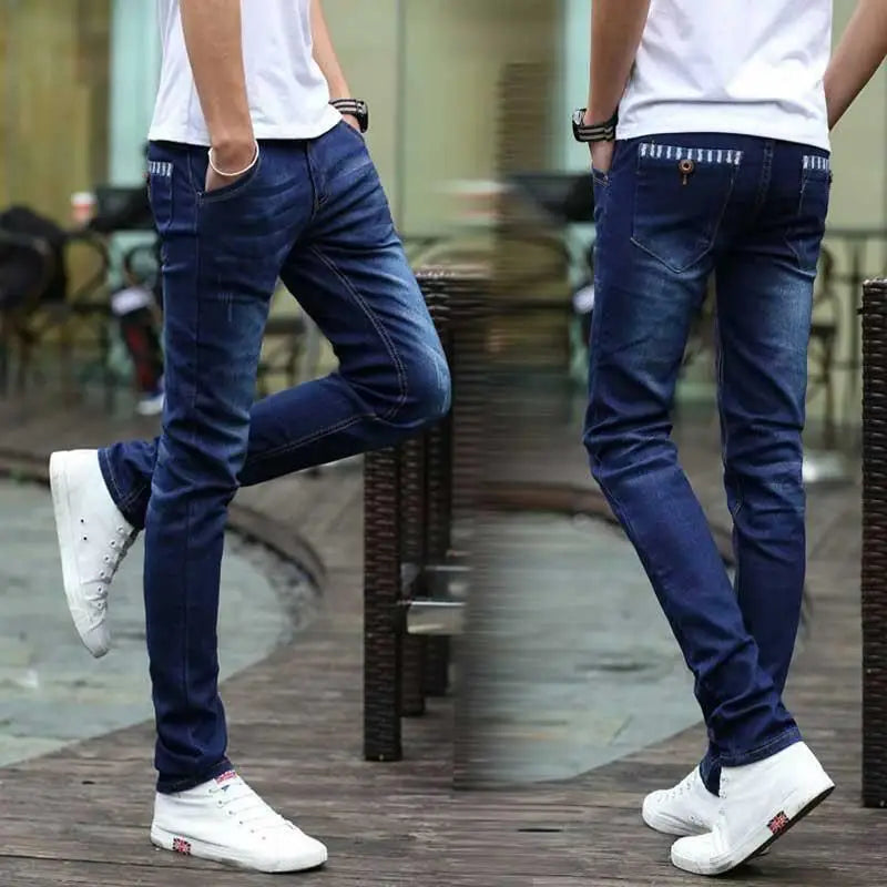 Summer Blue Comfortable Stylish Classic Designer Men's Slim Jeans Luxury Brand Korean Fashion Student Cowboy Soild Denim Pants