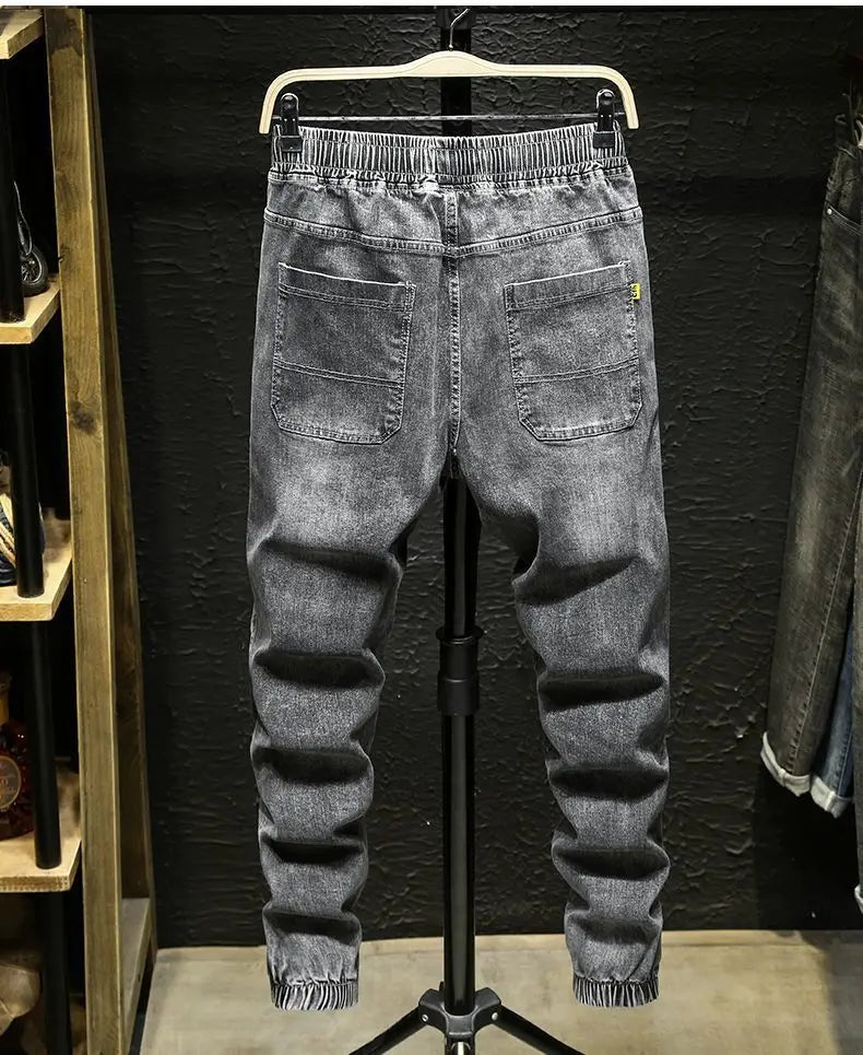 Spring Autumn 2022 New Denim Jeans Men's Elastic Waist Loose Students Teenagers Cowboy Streetwear Harem Leg Long Track Pants Men