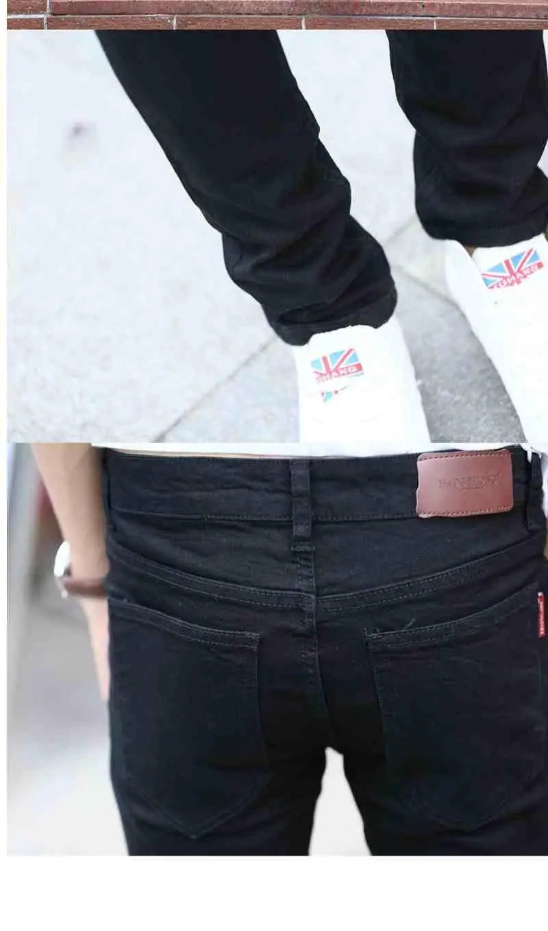 Pantalones vaqueros ajustados de estilo coreano para hombre, de lujo, para la nieve, para jóvenes, para primavera y otoño, informales, de algodón