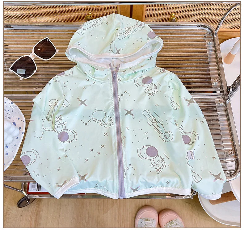 Children's Sunscreen Jackets Summer Breathable Coats for Boys Girls Cartoon Print Kids Windbreakers Toddler Outfits Baby Clothes