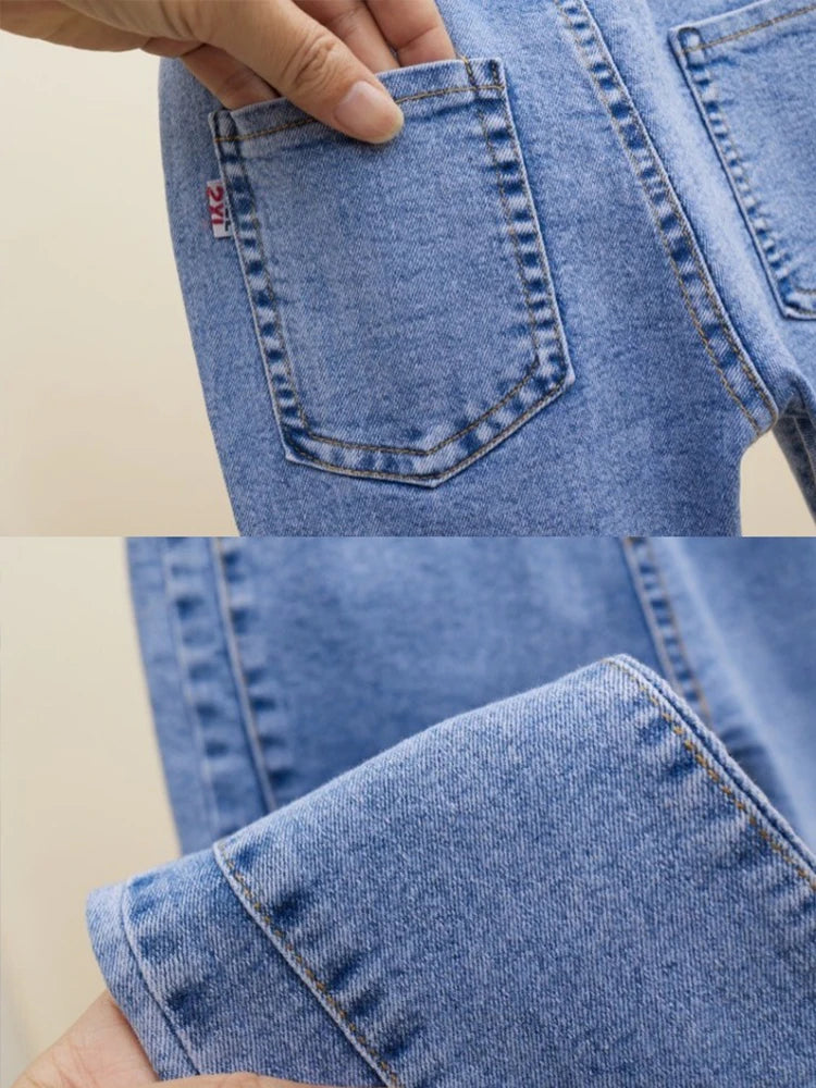 2-12 Year Old Girls Jeans Fashion Lace Elastic Denim Flared Pants Spring Autumn Solid Color Trousers Teenager Kids Girl Clothing
