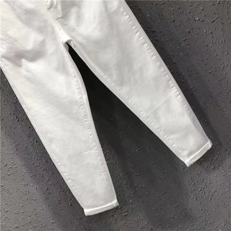 2025 Fashion Summer Women Harem Pants All-matched Casual Cotton Denim Pants Elastic Waist Solid Yellow White Jeans Female 3XL