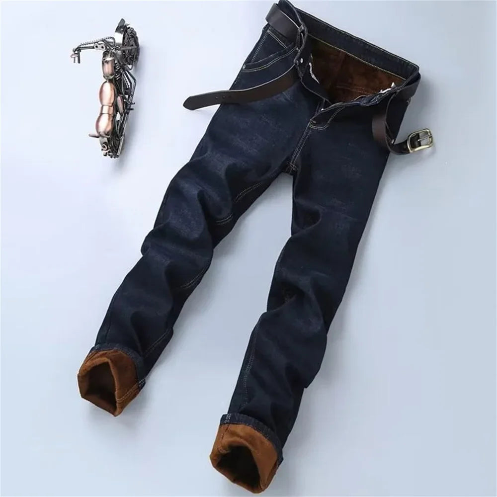 Pantalones vaqueros de invierno para hombre, de franela elástica, de alta calidad, informales, a la moda, Y2K