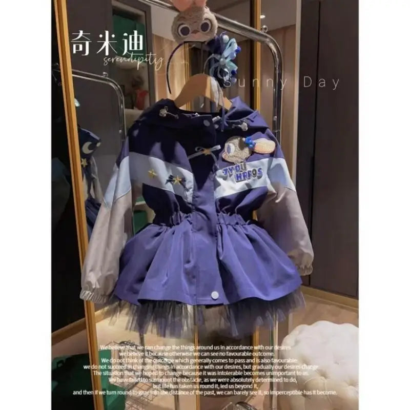 Kawaii Kuromi Cinnamoroll Kids Girls Jacket Autumn New Cartoon Fashion Embroidery Jacket Retract Waist Hooded Outdoor Jackets
