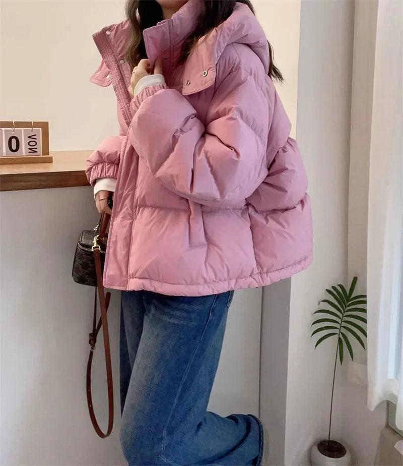 Fashion Parkas Jacket Women's Korean 2024 New Autumn Winter Loose Hooded Thicken Warm Down Cotton Padded Short Coats Female Tops