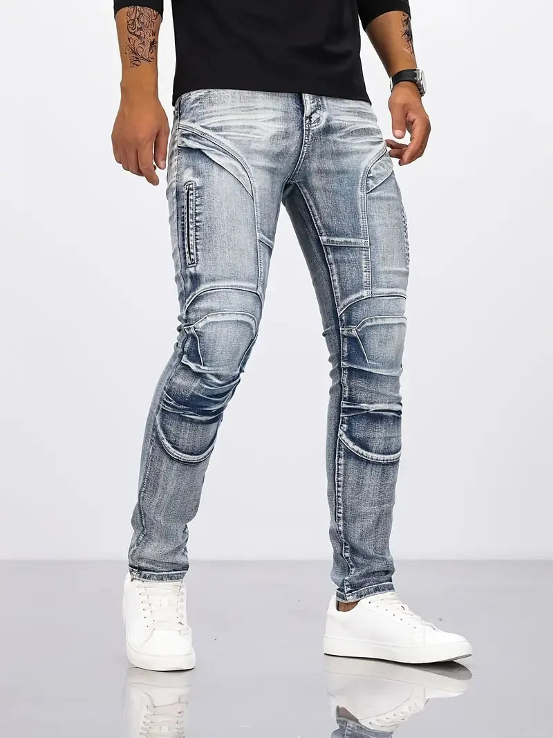 Jeans Men's Small Straight Leg Denim Design Pants New Slim Fit Small Hole Long Pants High Street Classic High Quality Mens