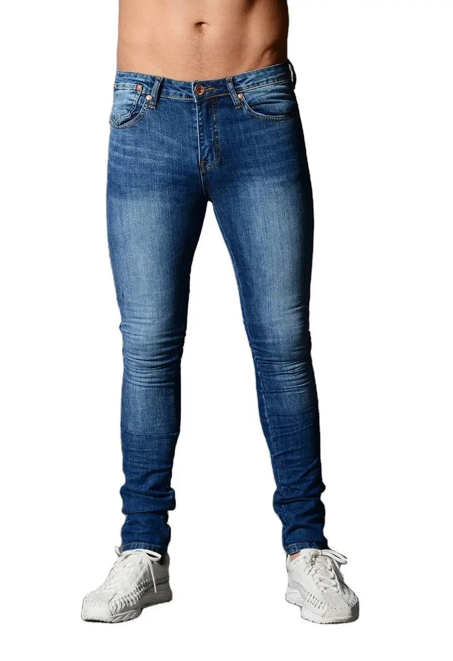 Pantalones vaqueros para hombre, de cintura alta, color liso, lavados, ajustados, con bolsillos, ligeramente elásticos, largos hasta los tobillos, informales, 2024