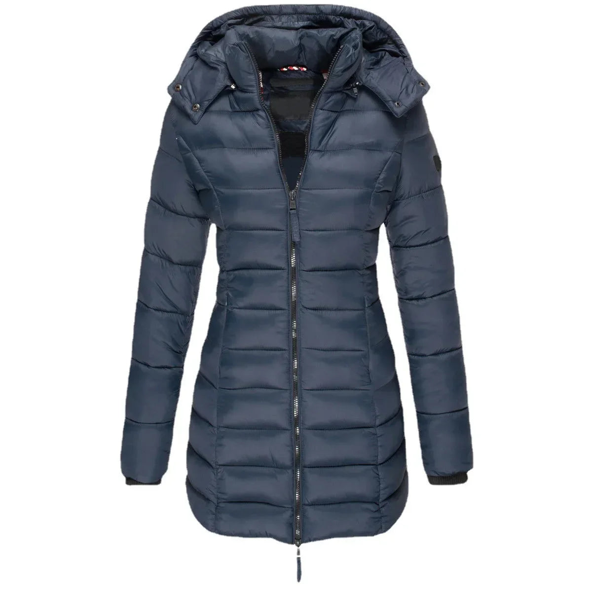 Winter Women's Cotton Jacket Medium Length Slim Fitting Cotton Jacket Warm Solid Hooded Cotton Jacket