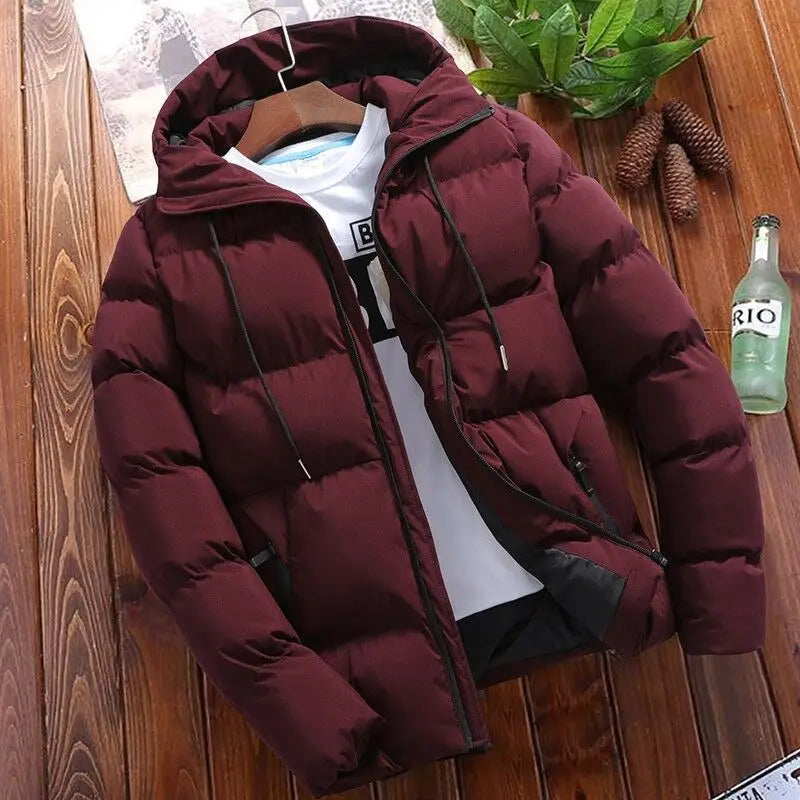 Men Parkas Hooded Long Sleeve Zipper Parka Cardigan Loose Fit Casual Solid Thick Winter Pockets Spliced Drawstring Patchwork