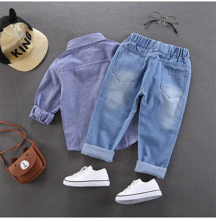 Children Jeans Boys Cotton Print Splice Stretch Denim Pants Korean Teenage Trousers Wear Kids ClothingDenimRipped Spring Autum
