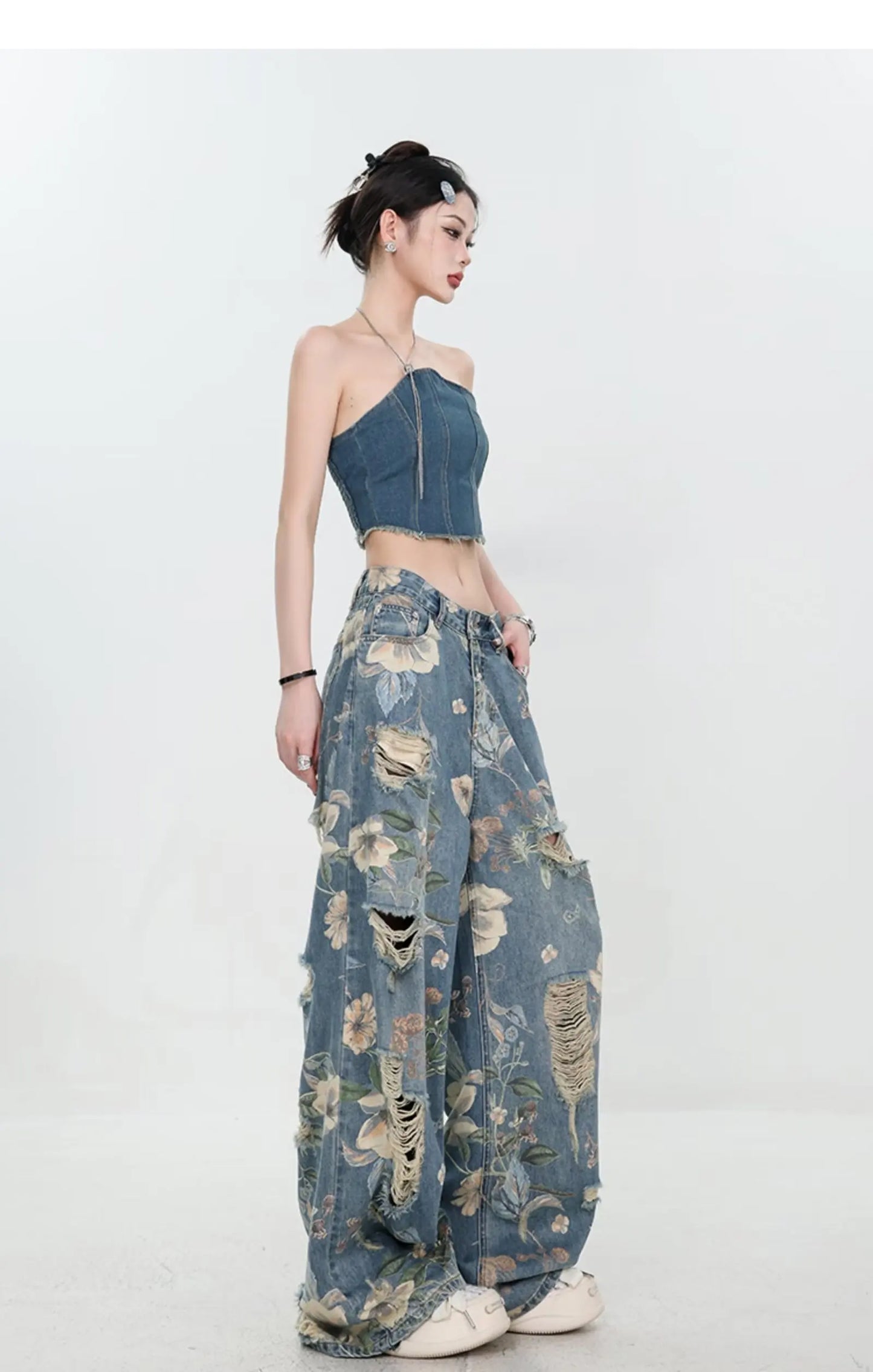 American Street Print Jeans For Women Trendy Style Loose And Versatile Floor-length Wide-leg Pants With A Versatile Design