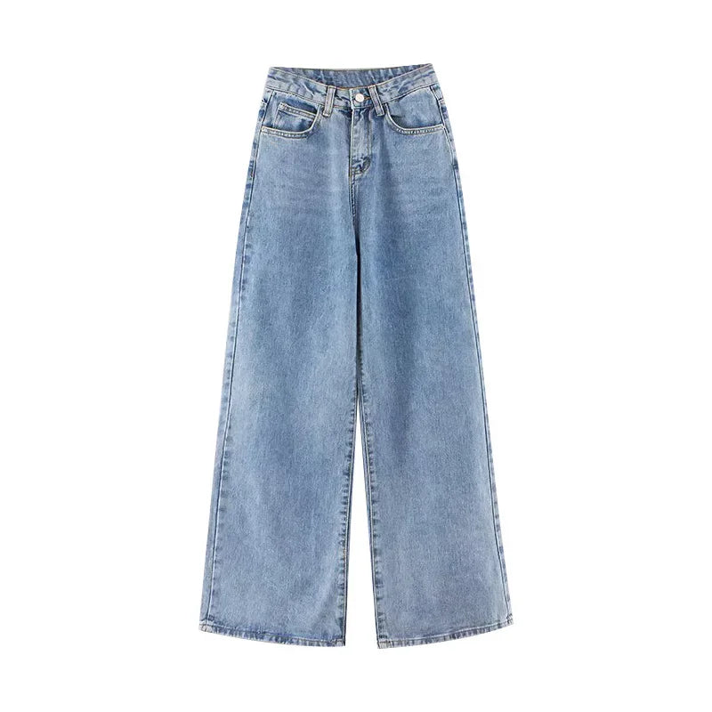 Pantalones vaqueros adelgazantes de cintura alta para mujer, holgados, estilo coreano, de pierna recta, versátiles y drapeados.