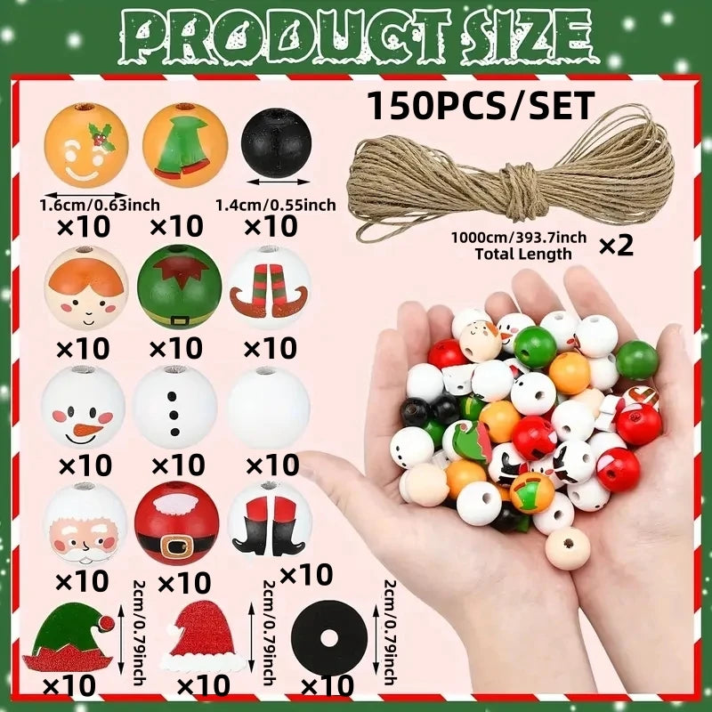 45PCS/75PCS/150PCS Santa Claus Gingerbread Man Snowman Elf Series Christmas Themed Wooden Bead Set, Holiday Party Decorations