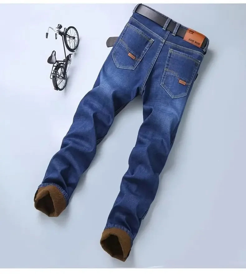 Pantalones vaqueros de invierno para hombre, de franela elástica, de alta calidad, informales, a la moda, Y2K