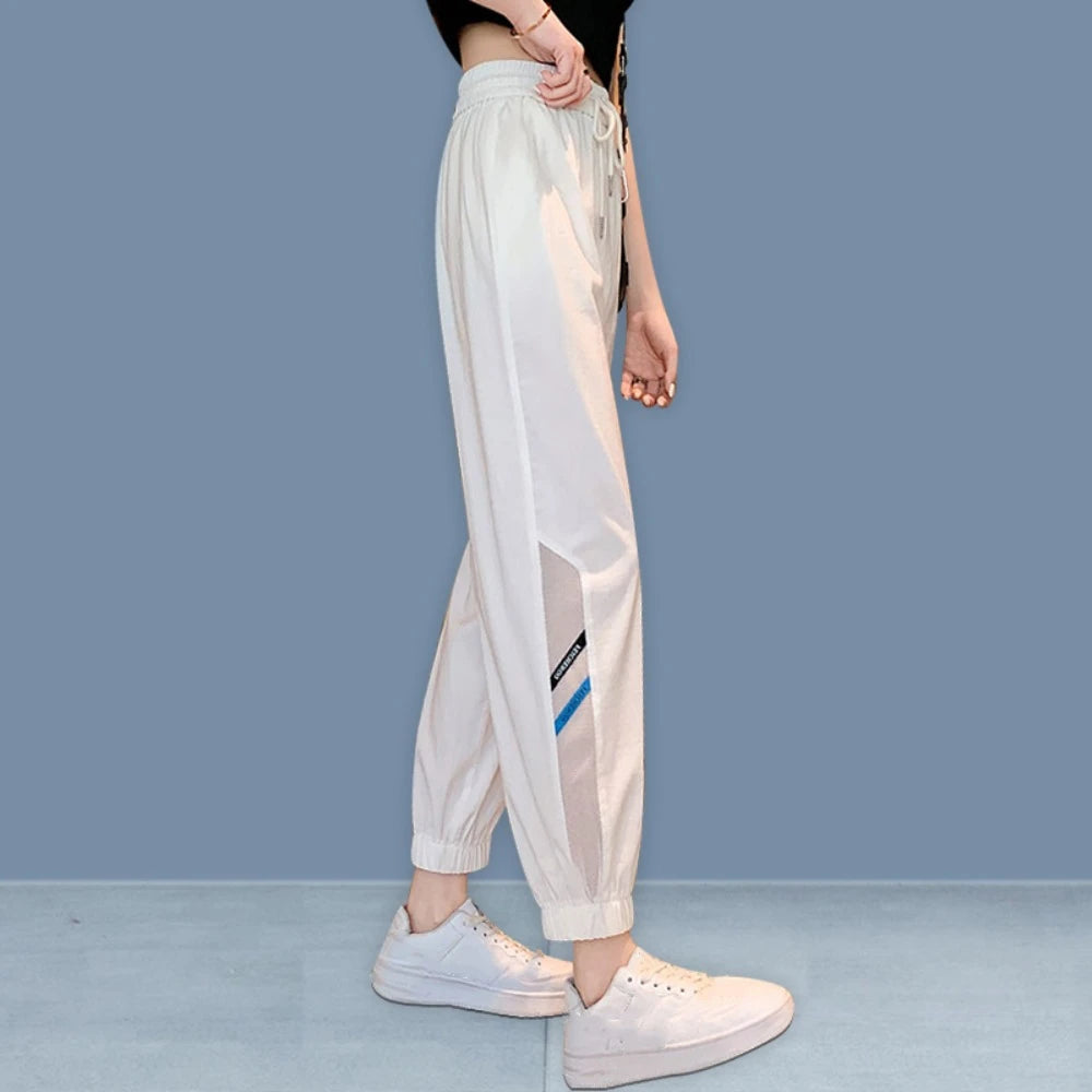 Fashion Straight Casual Drawstring Pants Streetwear Quick Dry Wide Leg Loose Pants Mesh Hollow Mesh Sweat Pants Women Sports