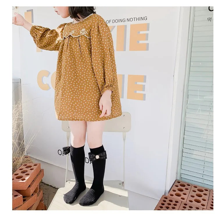 1 Pair Kids Girl Sock Rerto Lace Bow Princess Calf Sock for Children Girl Spring Summer Thin Stocking Knee High Baby Girl Sock