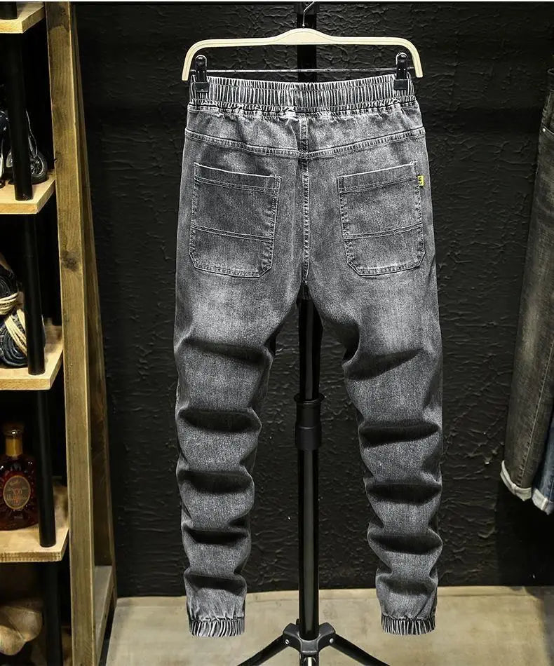 Spring Autumn 2022 New Denim Jeans Men's Elastic Waist Loose Students Teenagers Cowboy Streetwear Harem Leg Long Track Pants Men