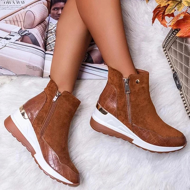 Women Boots Autumn Winter New Low-top Vulcanized Shoes Thick-soled Wedge and Ankle Boots Zipper Sneakers Women's Shoes Plus Size
