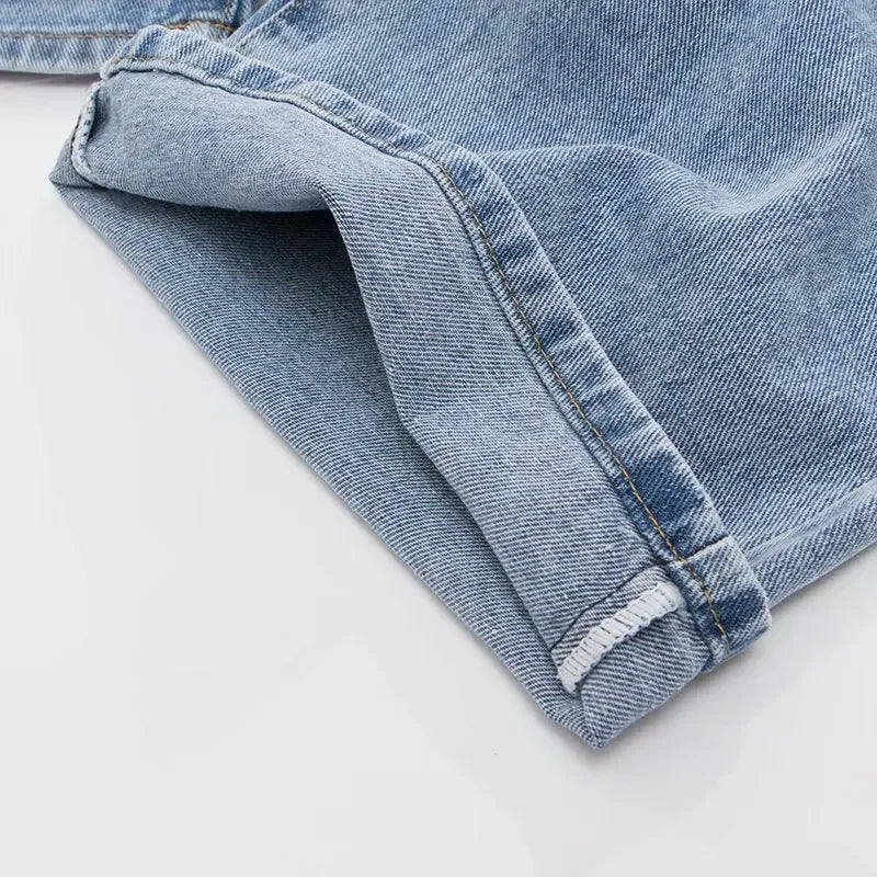 Pantalones vaqueros adelgazantes de cintura alta para mujer, holgados, estilo coreano, de pierna recta, versátiles y drapeados.