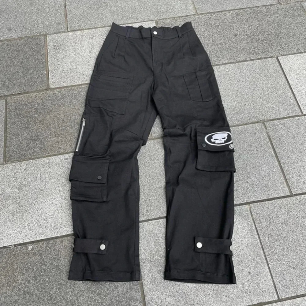 Nuevos vaqueros holgados casuales de pierna ancha para hombre, vaqueros con estampado retro de hip hop, tendencia de moda, vaqueros negros de cintura alta Y2k, ropa para hombre 2023