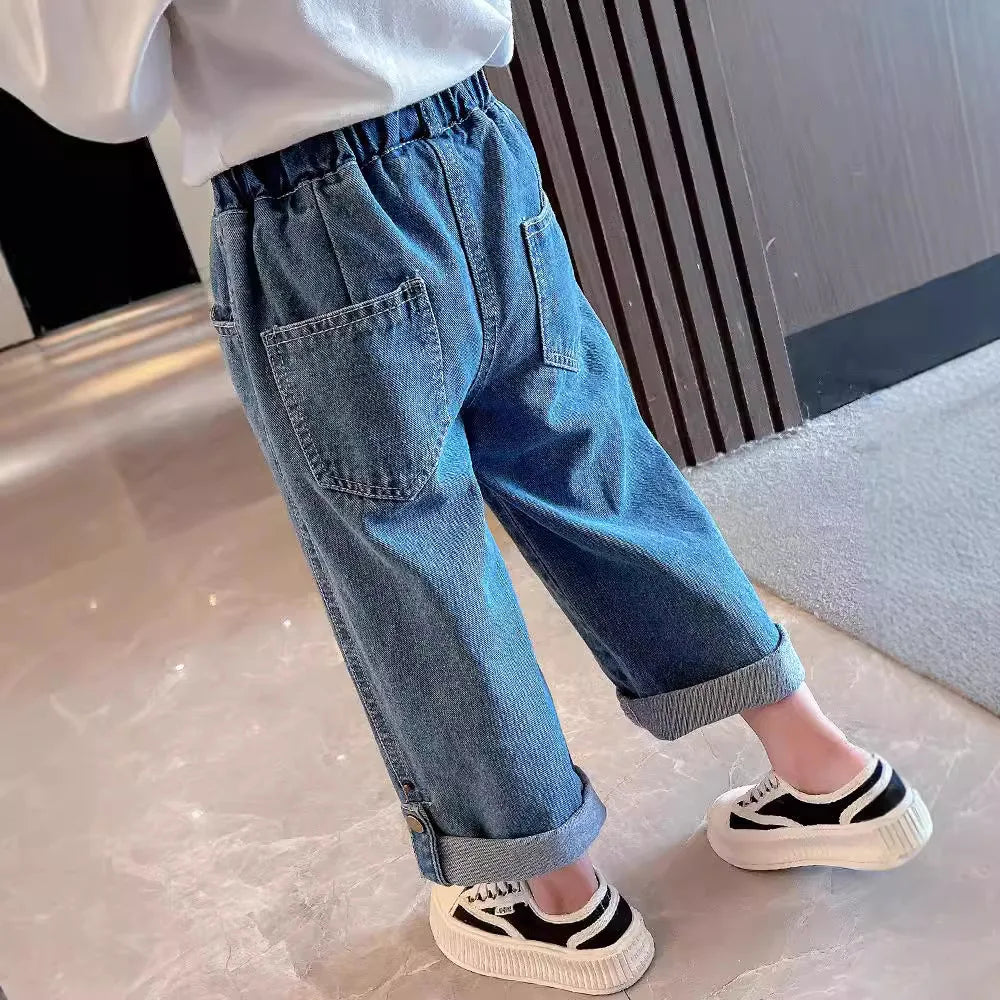 Pantalones vaqueros rectos para niñas de 2 a 7 años, con cierre de botón, holgados, de moda, para otoño, 2025