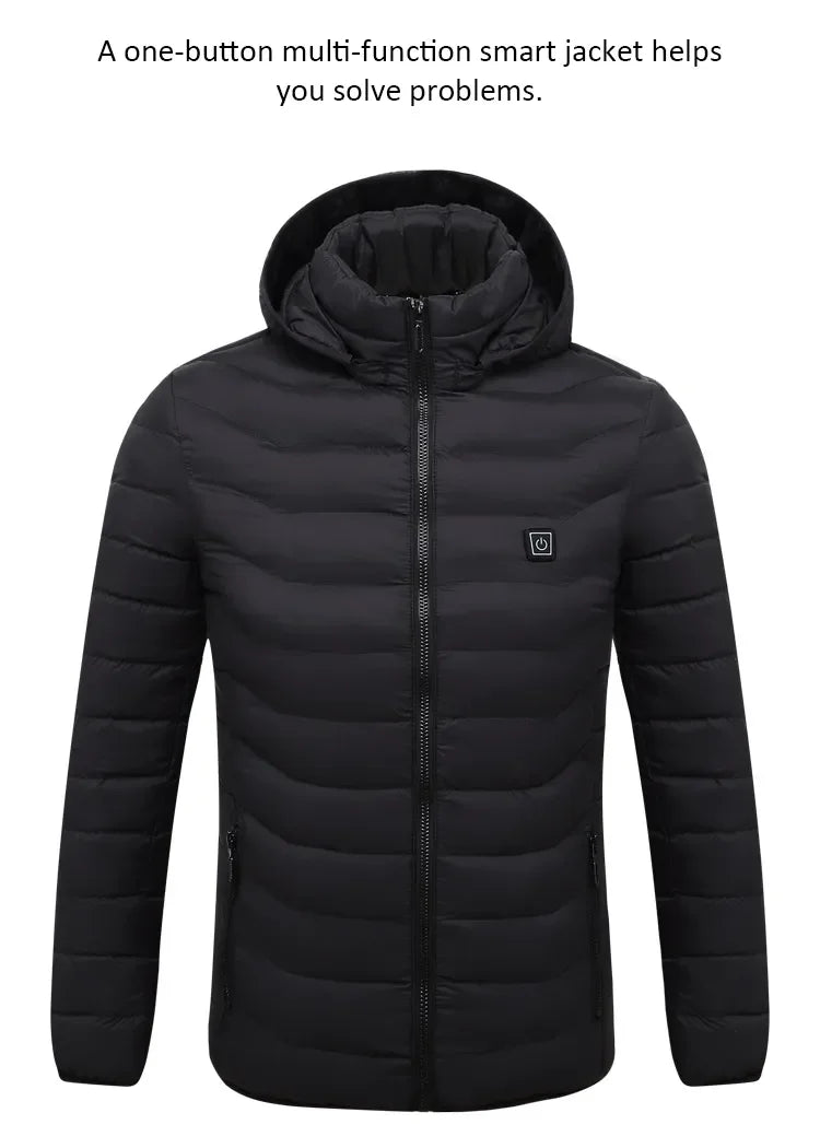 2023 NWE Men Winter Warm USB Heating Jackets Smart Thermostat Pure Color Hooded Heated Clothing Waterproof Warm Jackets