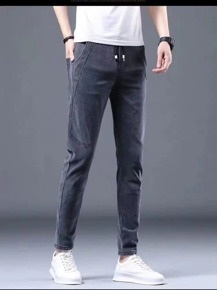 2024 New Korean Fashion Summer Thin Loose Jeans Mens Drawstring Pants Golf Joggings Jeans Man Japanese Streetwear Harem Trousers