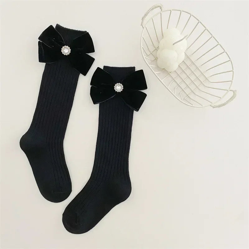 1 Pair Kids Girl Sock Rerto Lace Bow Princess Calf Sock for Children Girl Spring Summer Thin Stocking Knee High Baby Girl Sock
