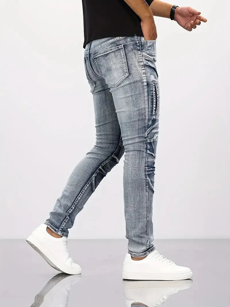 Pantalones vaqueros 2025 para hombre, de pierna recta pequeña, diseño de mezclilla, nuevos pantalones largos ajustados con agujeros pequeños, clásicos de calle de alta calidad para hombre