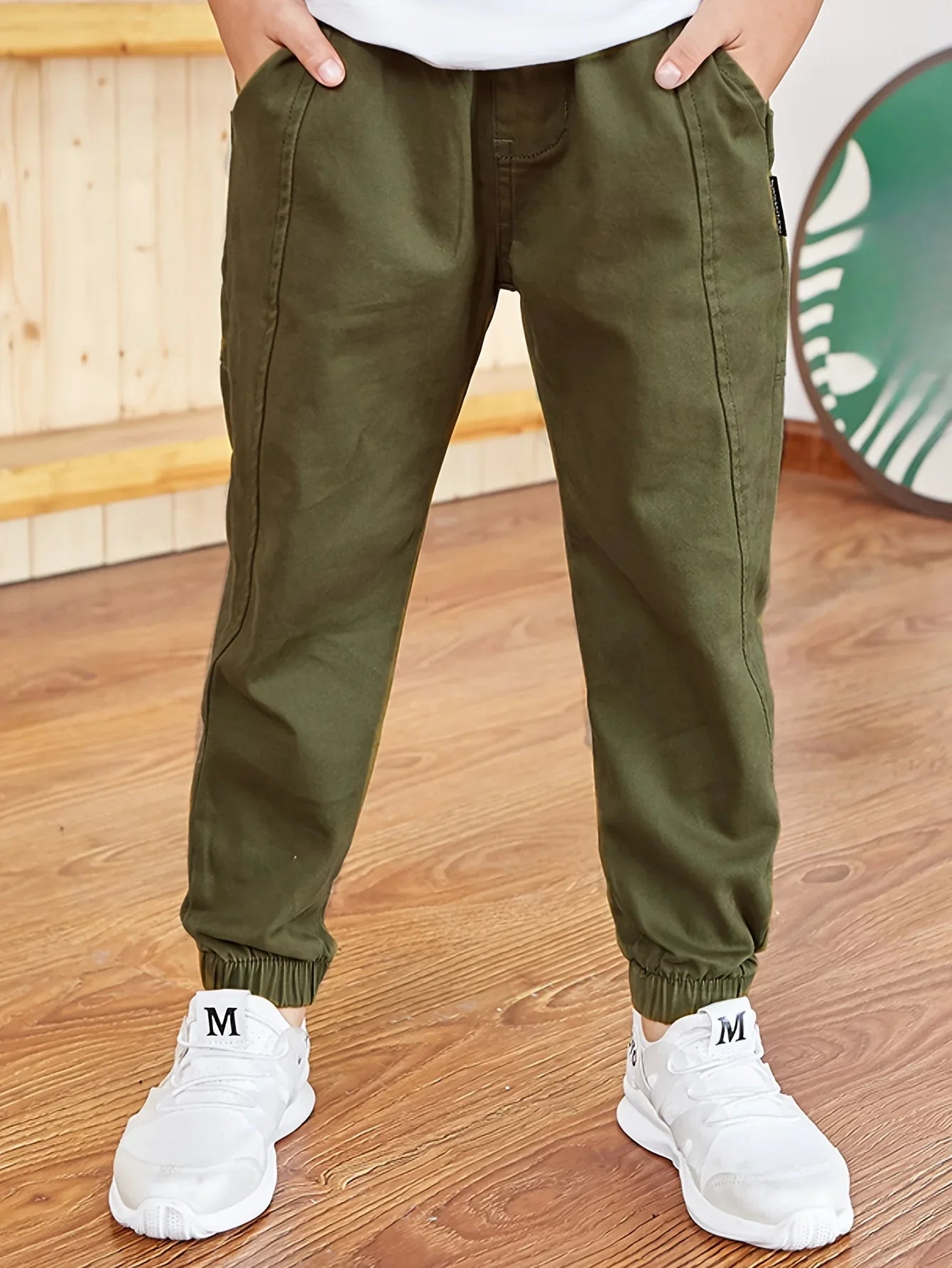 Pantalones deportivos elegantes de color sólido para niño, pantalones deportivos cargo informales con cintura elástica para exteriores