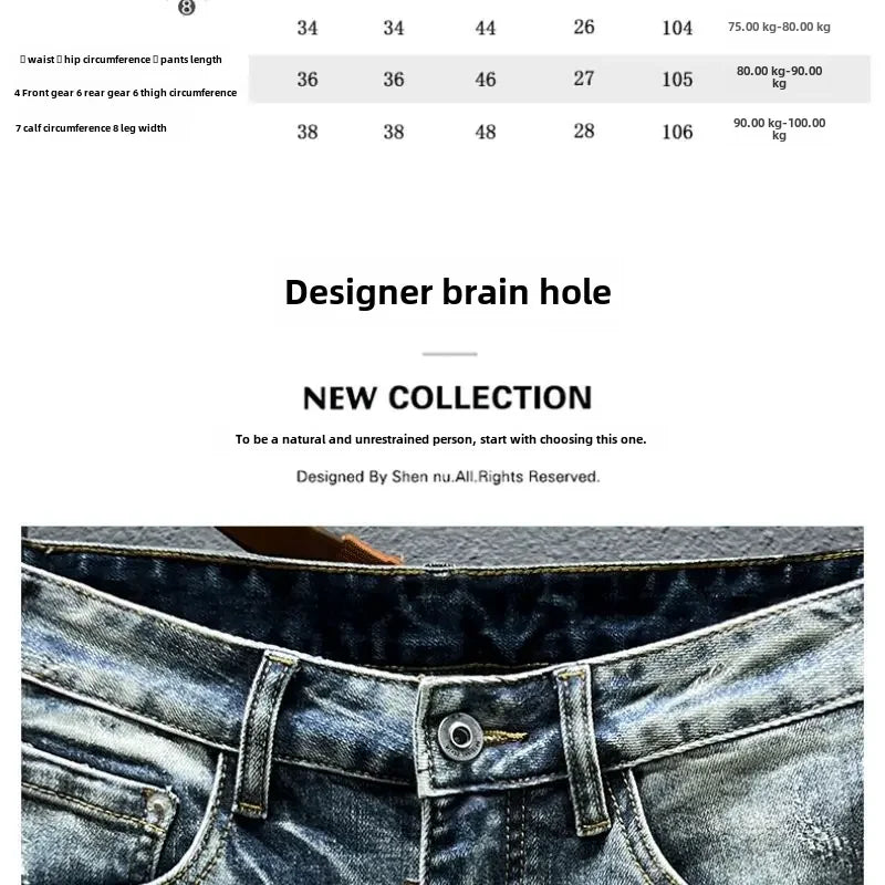 Trendy Jeans Men's Slim Fit Autumn 2024 New Style Ripped Punk Denim Pants Versatile Stretchy Little Shorts For Men