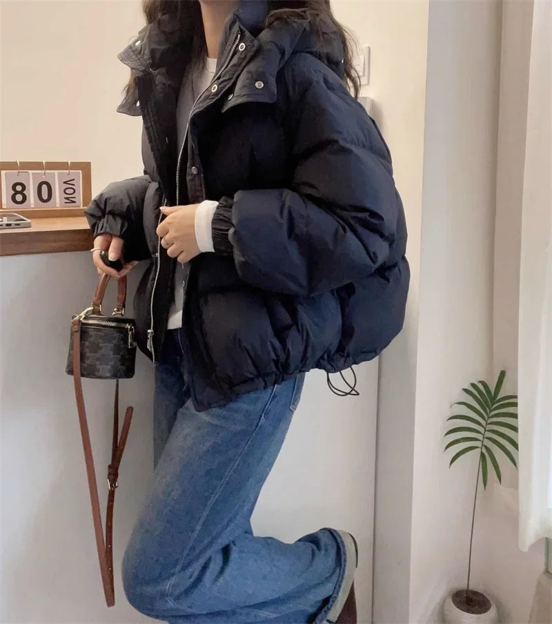 Fashion Parkas Jacket Women's Korean 2024 New Autumn Winter Loose Hooded Thicken Warm Down Cotton Padded Short Coats Female Tops
