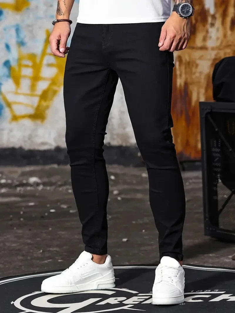 Man Pants Washing Zipper Stretch Jeans Classic Casual Slim Fit Trousers Male Plus Size Denim Pencil Pants Skinny Jeans for Men
