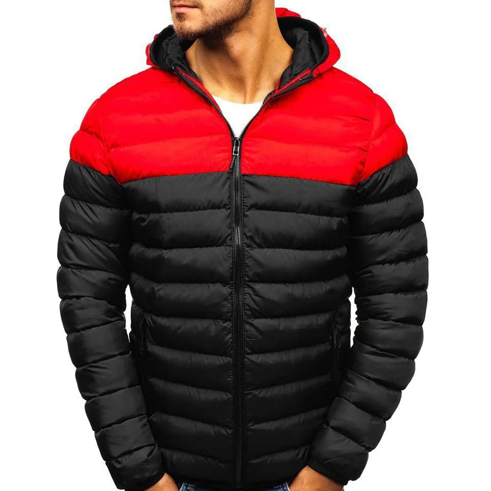 Autumn Winter Parkas Casual Male Patchwork Zip Up Long Sleeve Hooded Cotton Pad Coats Outwear BSD-M-07