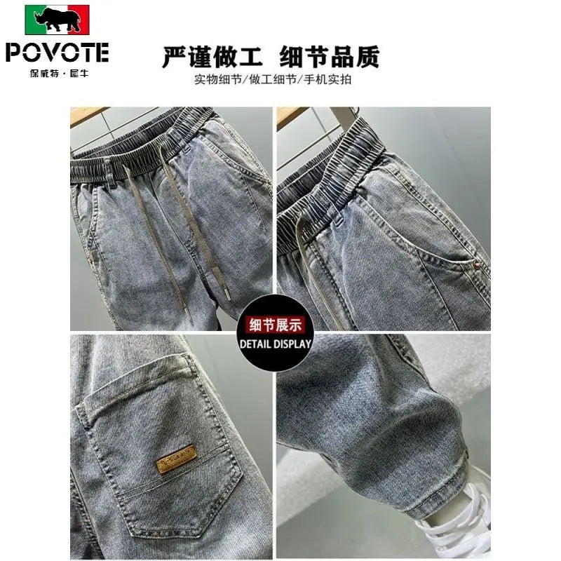 Pantalones vaqueros casuales vintage con cordón ajustable para hombre, de forro polar grueso y holgados, para otoño e invierno.