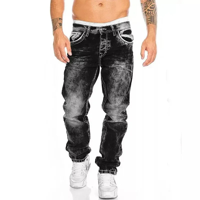 Straight Jeans Men Punk Skinny Denim Pants Spring Summer Boyfriend Jeans Streetwear Zipper Slim Fit Black Goth Trousers
