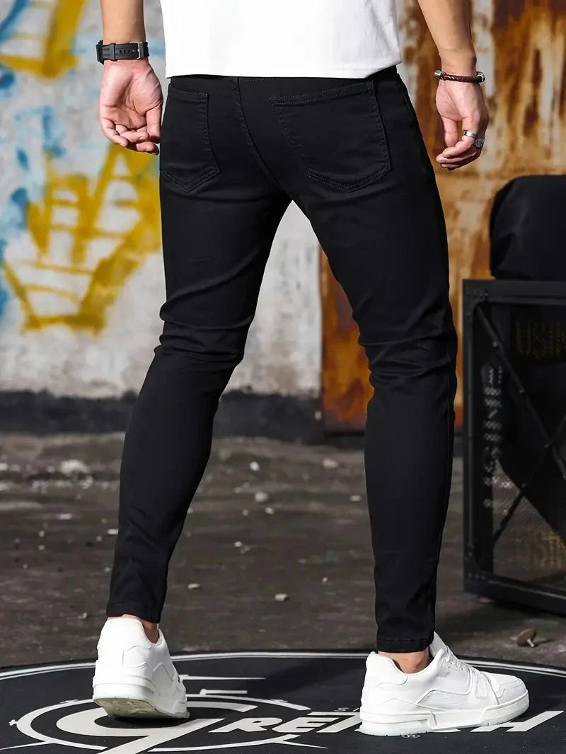 Man Pants Washing Zipper Stretch Jeans Classic Casual Slim Fit Trousers Male Plus Size Denim Pencil Pants Skinny Jeans for Men