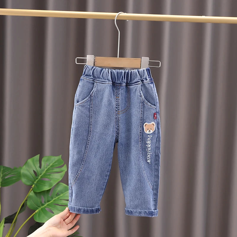 New Hot Baby Boys Girls Jeans Pants Children Trousers Boys Girls Jeans Boys Casual Pants Cartoon Jeans Kids 1 2 3 4 YEARS