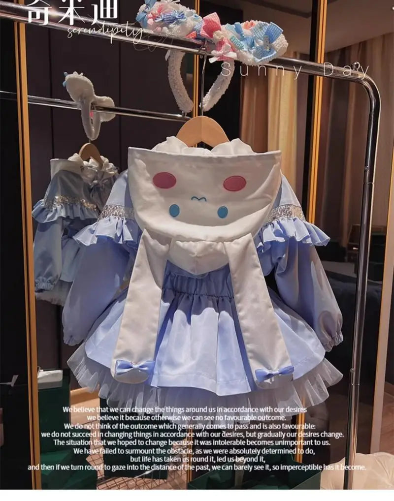 Kawaii Kuromi Cinnamoroll Kids Girls Jacket Autumn New Cartoon Fashion Embroidery Jacket Retract Waist Hooded Outdoor Jackets