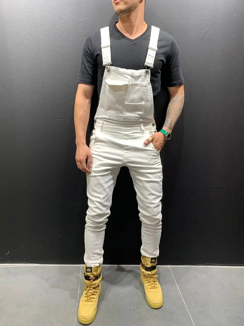 Women Jeans Rompers Washing Ankle Length Overalls Pencil Pants One Piece High Street Pockets Spliced Solid Slight Strech