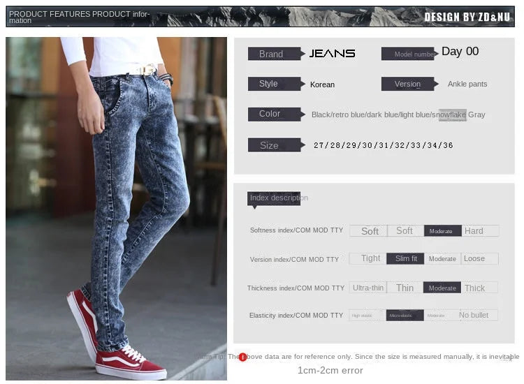 Harajuku Fashion Men's Jeans Stretch Luxury Clothes for Men Korean Style Streetwear Cowboy Solid Snowflake Skinny Denim Pants