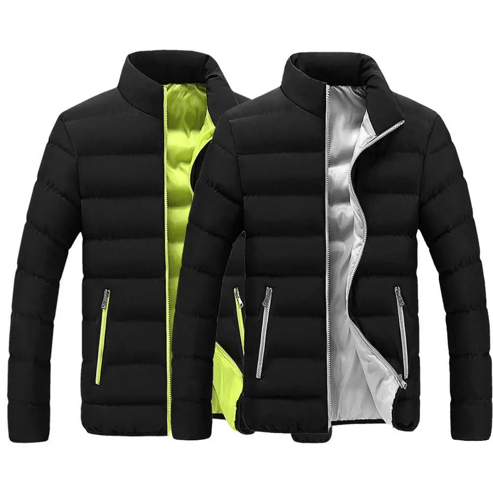 Parkas Zipper Pockets Long Sleeve Men Padded Cotton Coat Zipper Closure Stand Collar Slim Male Puffer Coat Male Windbreaker