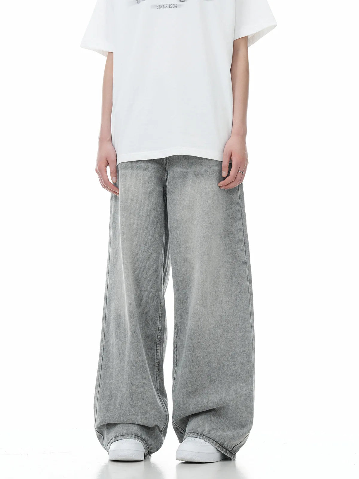 Men Floor Length Pant Jeans Denim Wide Leg Pants Loose Casual Straight Trousers Pocket High Waist Splice Autumn Winter
