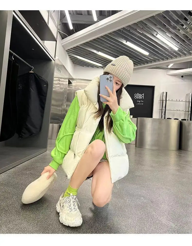 Autumn Winter Lightweight Sustans Vest for Women Korean Style Loose Jacket Fashion Girl Solid Sleeveless Parkas Winter Warm Vest