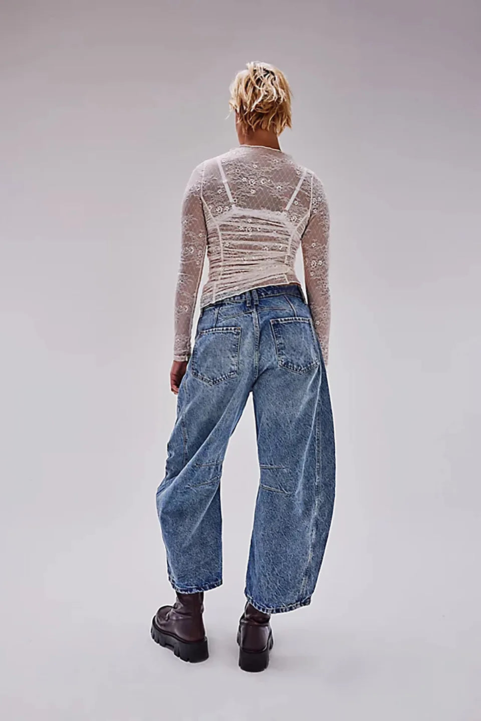 Pantalones vaqueros holgados de pierna ancha para mujer, decolorados, de color liso, de cintura alta, a la moda, hasta el tobillo